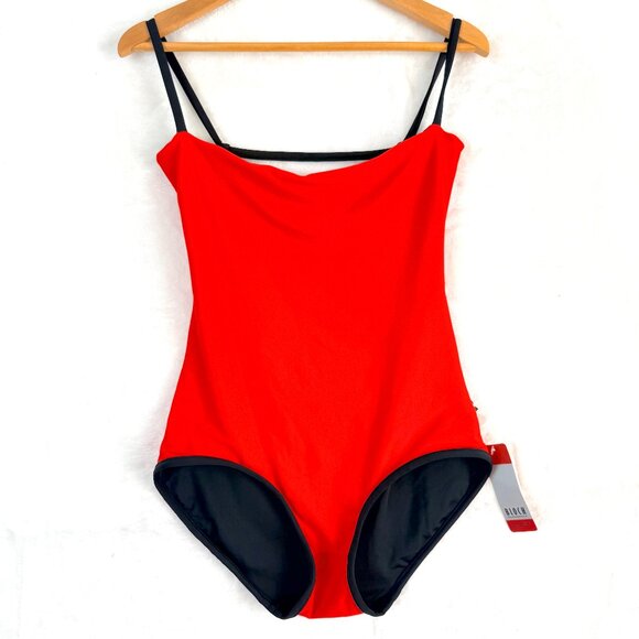 BLOCH Reversible Square Neck Open Back Leotard Unitards Womens M Red Black NEW - Picture 1 of 6